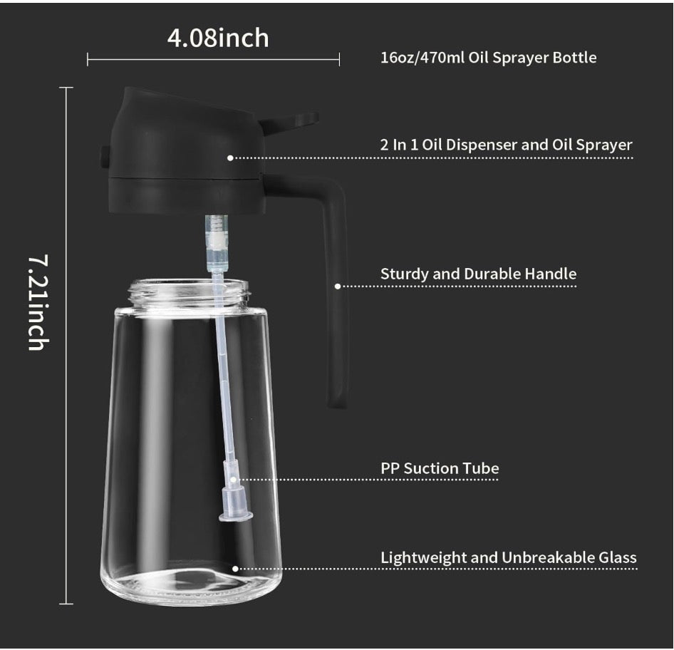 2-in-1 Oil Sprayer & Dispenser – 500ml Bottle for Kitchen | Perfect for Air Fryer, Salad, BBQ & Indian Cooking Oils