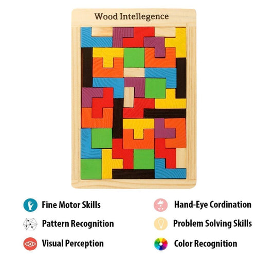 Colorful Wooden Tetris Puzzle for Little Geniuses (2–6 Years). Play Smart, Think Sharp!