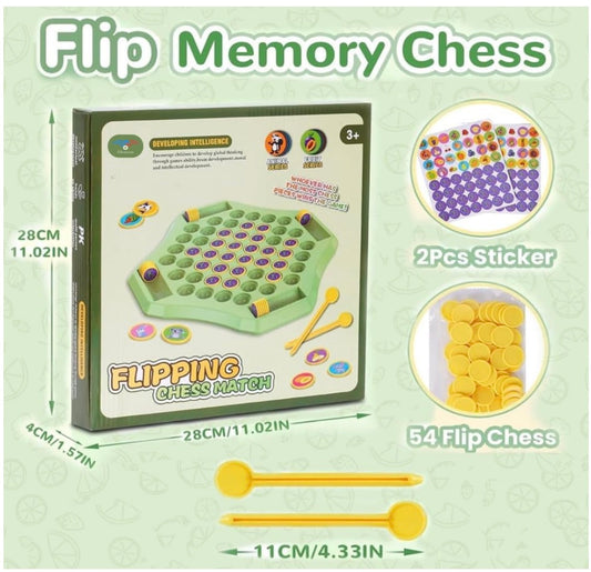 Flipping Chess Match Game for Kids – Montessori Memory Matching Board Game | Animal & Fruit Theme Puzzle with Chips & Sticks | Parent-Child Educational Toy for Ages 3+