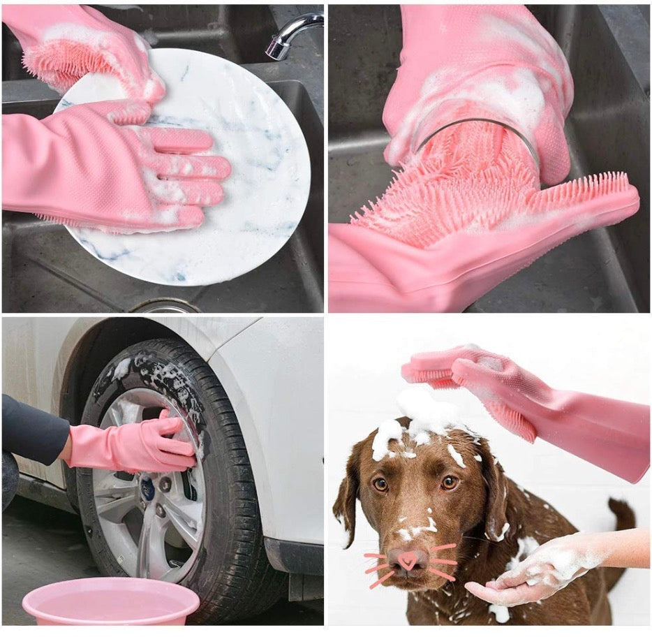 Magic Silicone Cleaning Gloves – Multipurpose for Dishwashing, Kitchen & Pet Care (1 Pair)