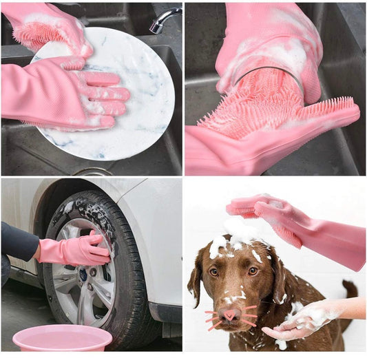 Magic Silicone Cleaning Gloves – Multipurpose for Dishwashing, Kitchen & Pet Care (1 Pair)