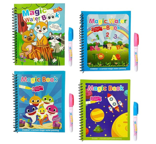 4-Piece Reusable Water Coloring Books for Kids | Magic Water Painting Set for Toddlers (Ages 2–10)