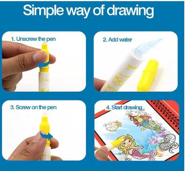 4-Piece Reusable Water Coloring Books for Kids | Magic Water Painting Set for Toddlers (Ages 2–10)