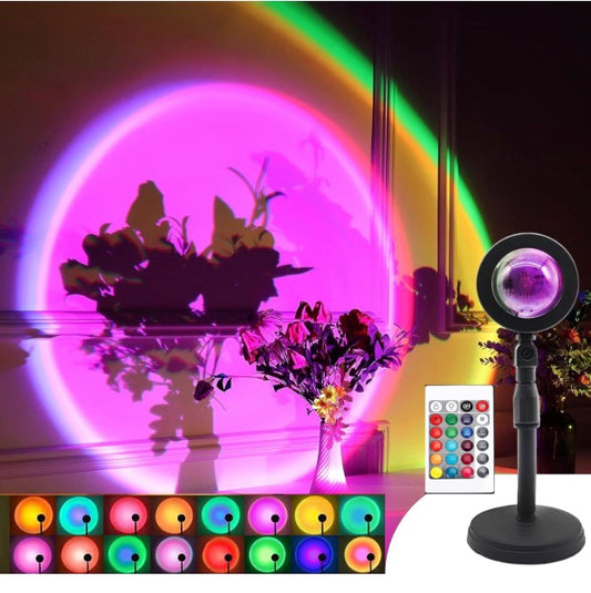 16-Color Sunset Lamp Projector with Remote | 360° Rotating LED Night Light for Bedroom, Parties & Photography