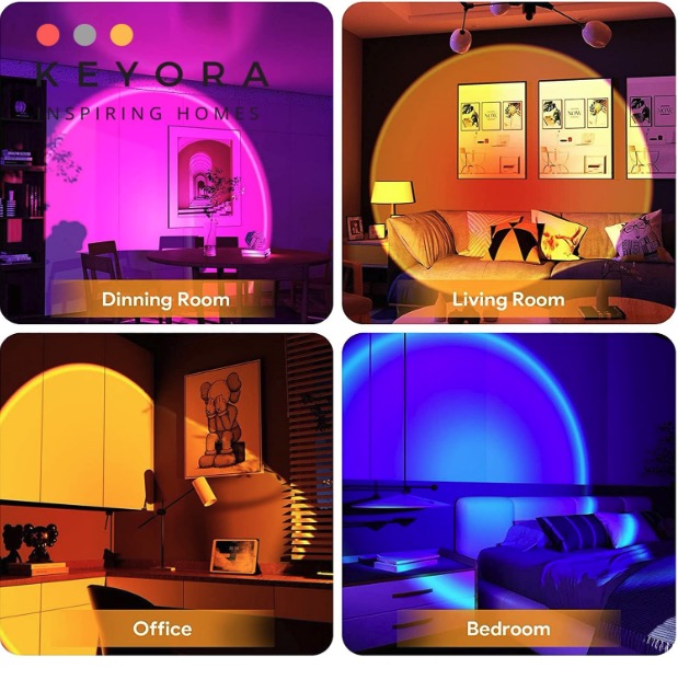 16-Color Sunset Lamp Projector with Remote | 360° Rotating LED Night Light for Bedroom, Parties & Photography