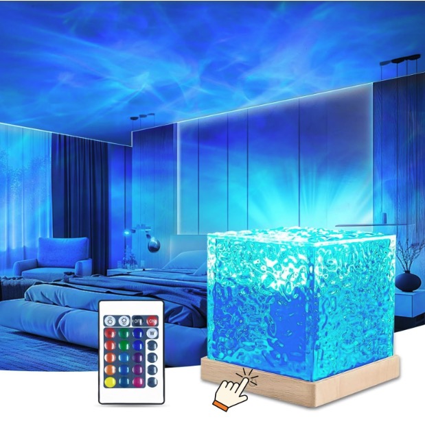 Ocean Wave Projector Lamp with Touch Sensor & Remote | 3D Water Ripple LED Night Light for Home & Bedroom Decor