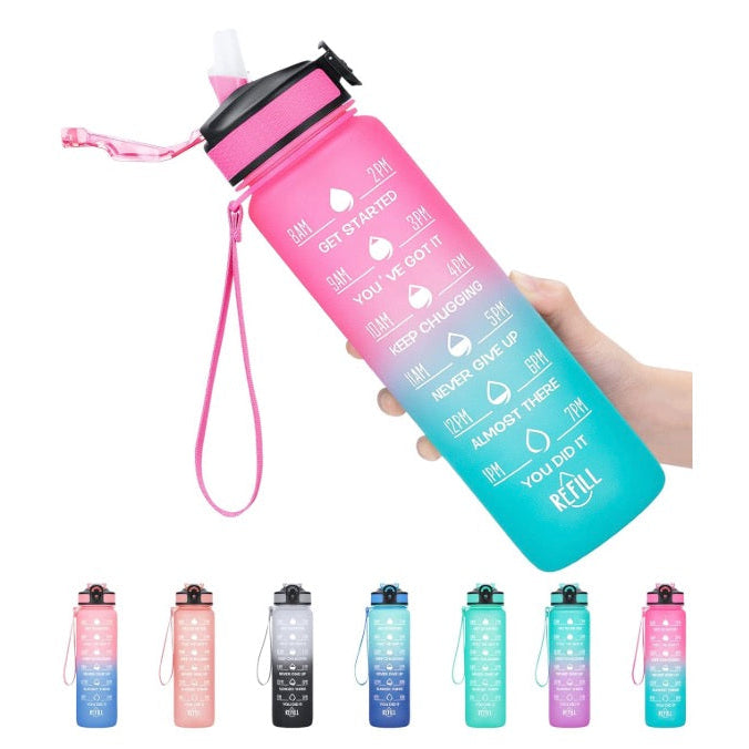800ml Motivational Time Marker Water Bottle | Leakproof BPA-Free Sipper with Straw for Gym, Office & School (Multicolor)