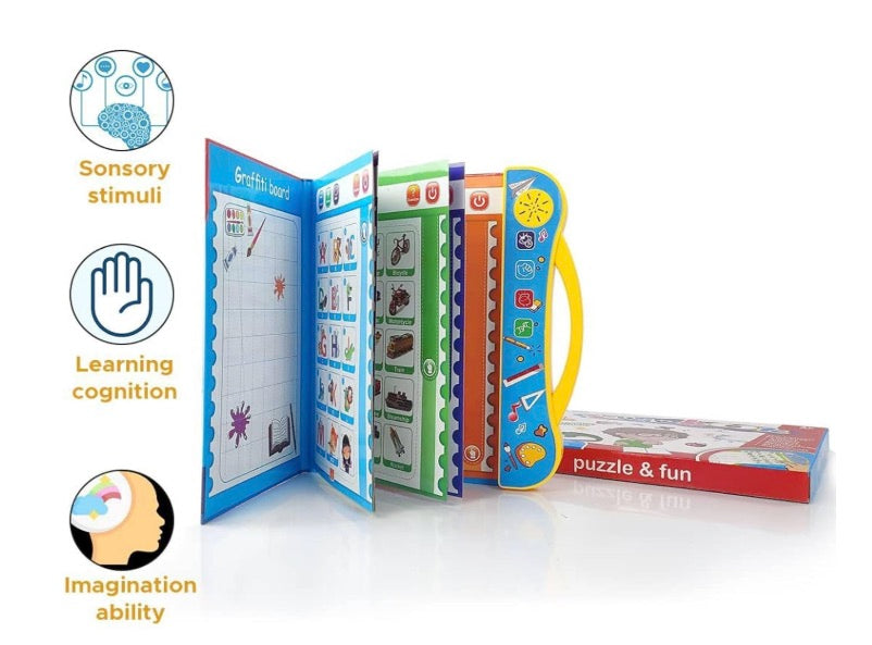 Intelligence Book | Interactive Musical Phonetic Learning Toy for Kids (ABC, 123, Animals & Colors) | Educational Audio E-Learning Book for Ages 3+
