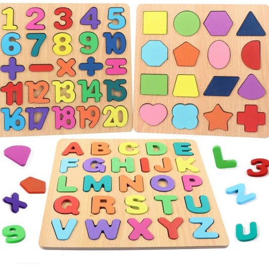 Wooden Learning Educational Board for Kids | Alphabets, Numbers & Shapes Puzzle Toy | Montessori Cognitive Toy for 2+ Years (Unisex)