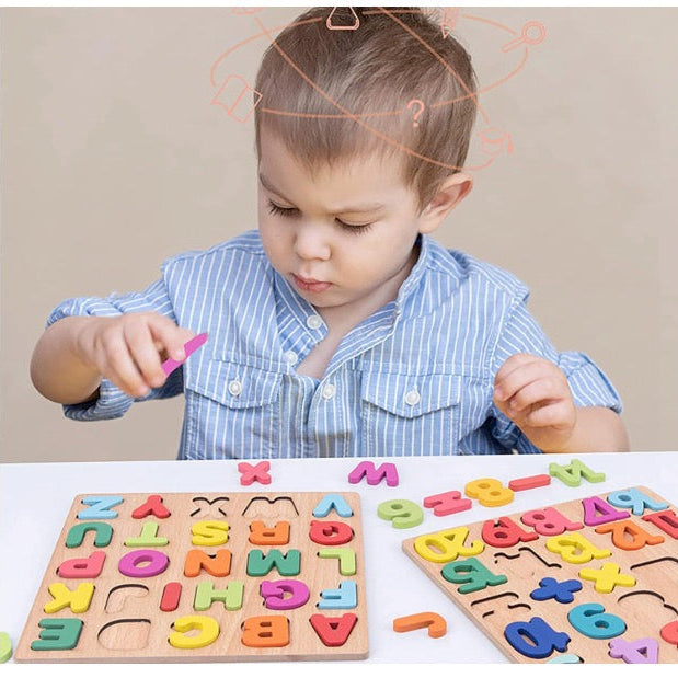 Wooden Learning Educational Board for Kids | Alphabets, Numbers & Shapes Puzzle Toy | Montessori Cognitive Toy for 2+ Years (Unisex)