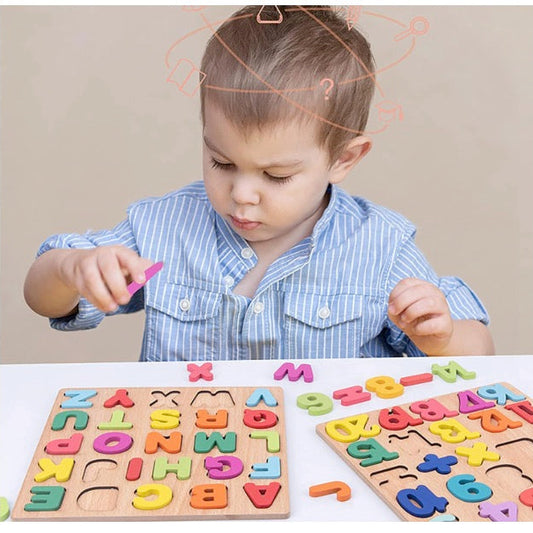 Wooden Learning Educational Board for Kids | Alphabets, Numbers & Shapes Puzzle Toy | Montessori Cognitive Toy for 2+ Years (Unisex)