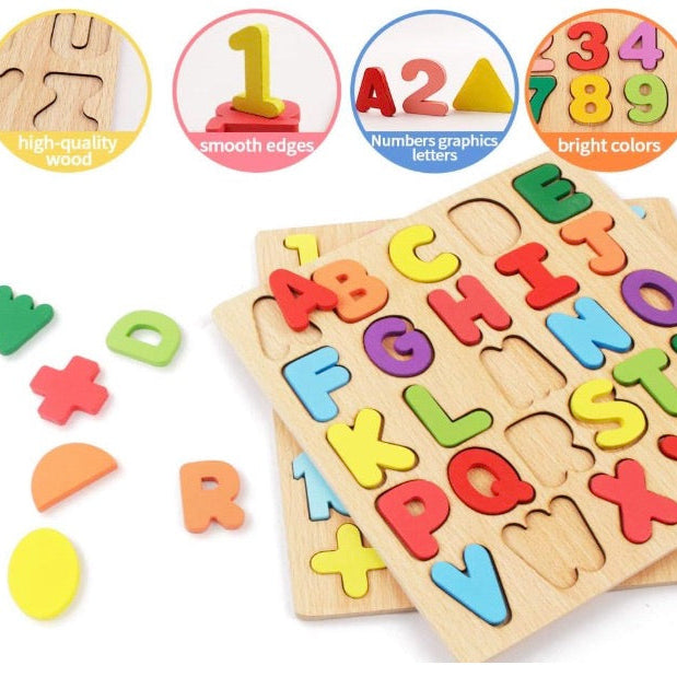 Wooden Learning Educational Board for Kids | Alphabets, Numbers & Shapes Puzzle Toy | Montessori Cognitive Toy for 2+ Years (Unisex)