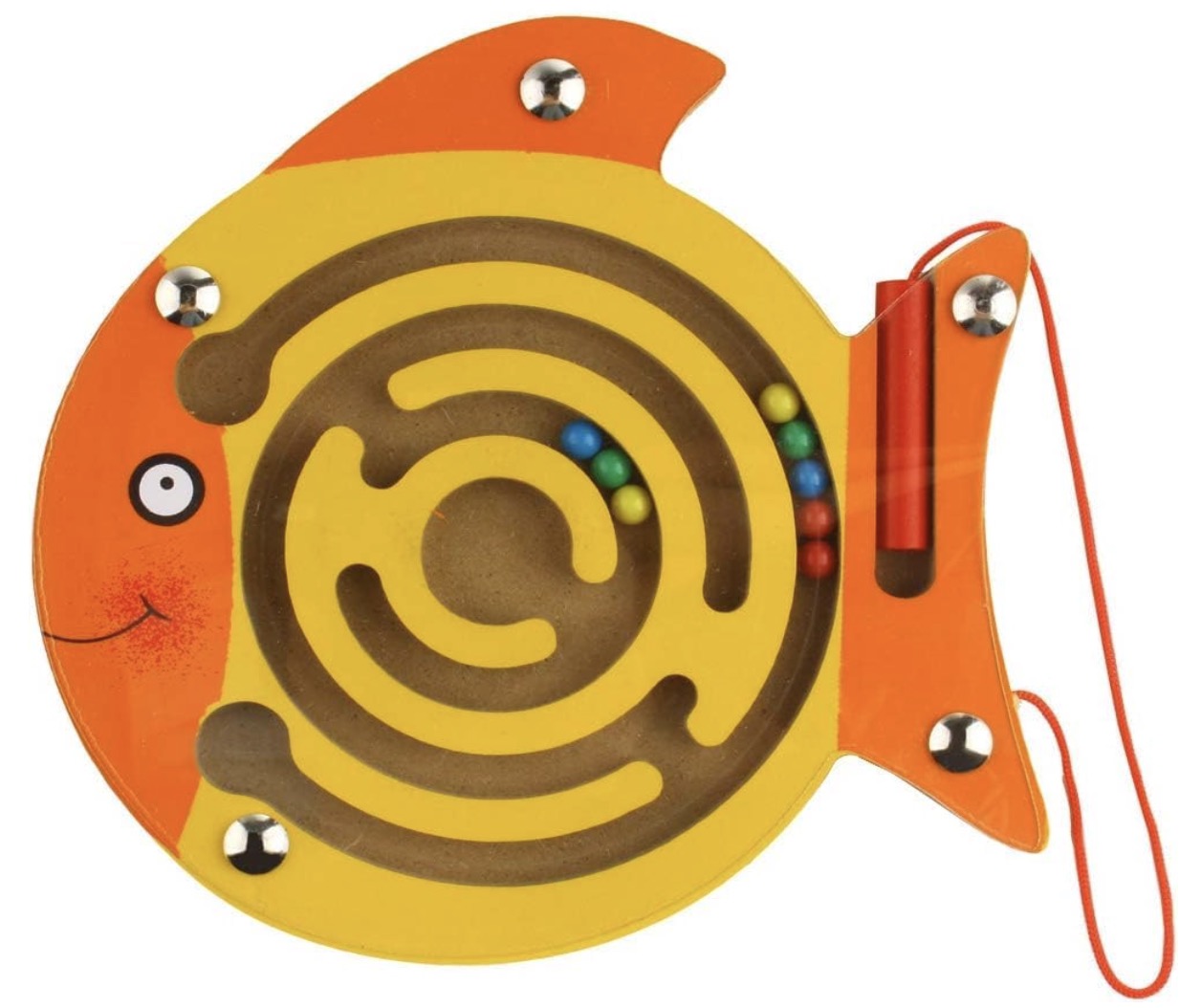 Magnetic Maze Puzzle Game (Fish Theme) | Wooden Bead Maze Board with Magnetic Pen for Kids