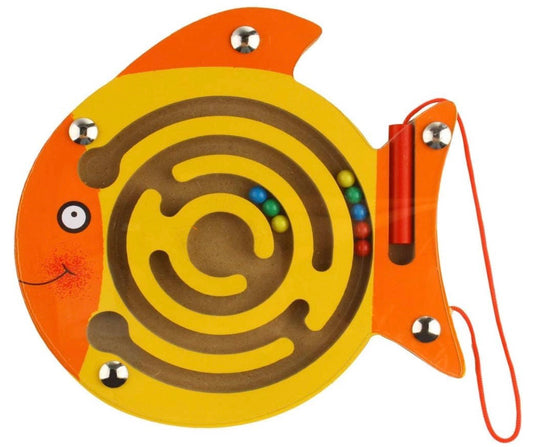 Magnetic Maze Puzzle Game (Fish Theme) | Wooden Bead Maze Board with Magnetic Pen for Kids