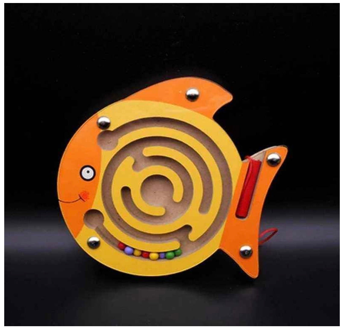 Magnetic Maze Puzzle Game (Fish Theme) | Wooden Bead Maze Board with Magnetic Pen for Kids