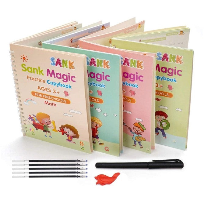 Magic Practice Copybook Set (4 Books + 10 Refills + 1 Pen + 1 Grip)