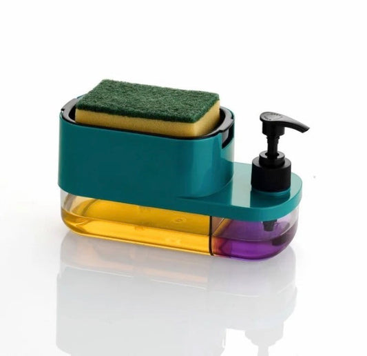 3-in-1 Soap Pump Dispenser with Sponge Holder | Dish Soap Liquid Dispenser for Kitchen & Bathroom | Multi-Colour Plastic Design