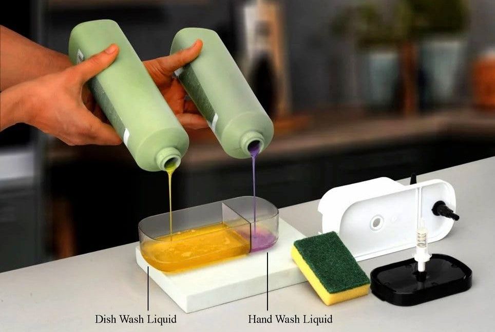 3-in-1 Soap Pump Dispenser with Sponge Holder | Dish Soap Liquid Dispenser for Kitchen & Bathroom | Multi-Colour Plastic Design