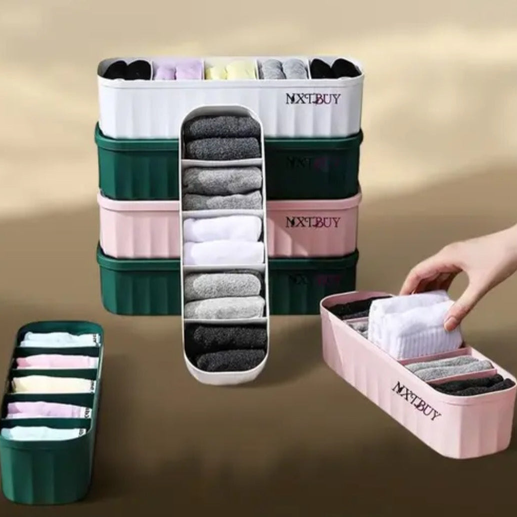 Pack of 4 Innerwear & Socks Organizers – Multi-Compartment Wardrobe Storage Boxes for Bras, Panties, Undergarments & Accessories (Multicolor, Plastic)