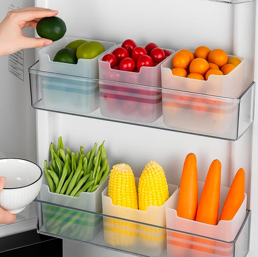 6-Piece Fridge Storage Box Set | Transparent Multipurpose Plastic Containers for Fruits & Vegetables | Space-Saving Refrigerator, Side Door & Pantry Organizer