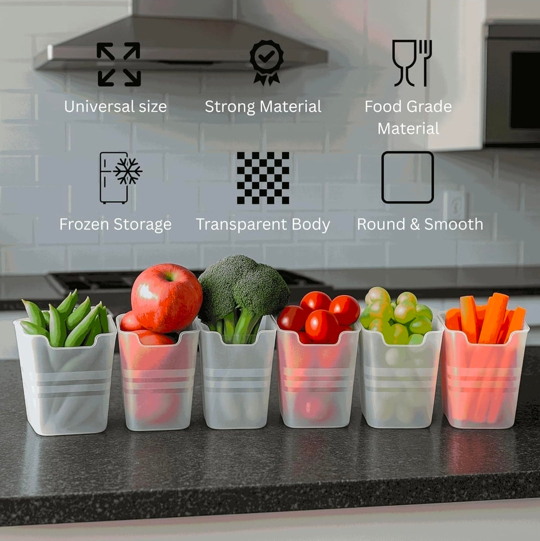 6-Piece Fridge Storage Box Set | Transparent Multipurpose Plastic Containers for Fruits & Vegetables | Space-Saving Refrigerator, Side Door & Pantry Organizer
