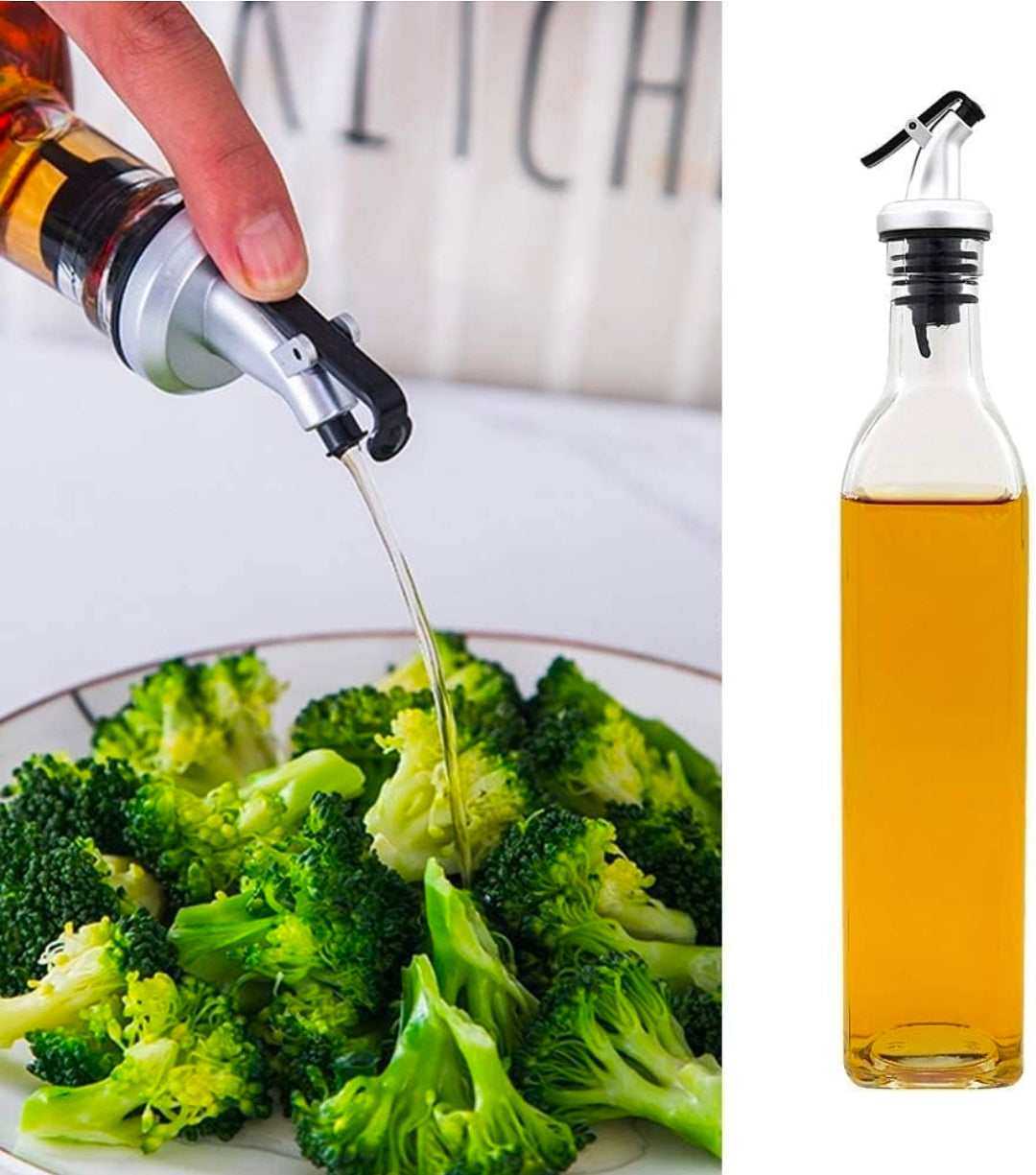 Glass Oil Dispenser Bottle Set (500 ml) with Funnel | Transparent Cooking Oil & Vinegar Pourer | Pack of 3 (2 Bottles + 1 Funnel)