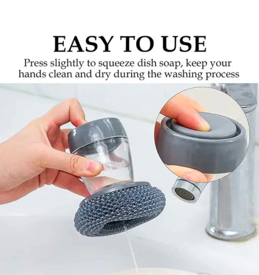Premium Soap Dispensing Palm Brush for Kitchen Cleaning | Refillable Dishwashing Scrubber with Replaceable Head | Heavy-Duty Utensil, Pot & Pan Cleaner