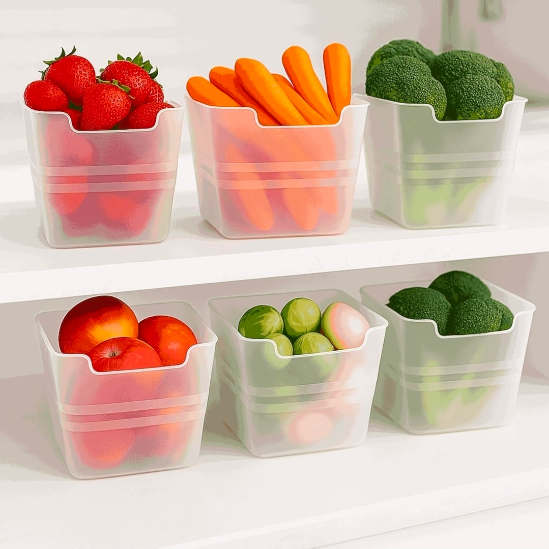 6-Piece Fridge Storage Box Set | Transparent Multipurpose Plastic Containers for Fruits & Vegetables | Space-Saving Refrigerator, Side Door & Pantry Organizer